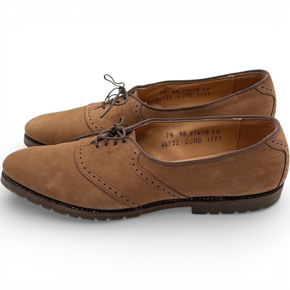 Allen Edmonds Barnard Oxford Derby Shoes 7.5 AA Oak Suede Brogue Jazz Brown Lace - Picture 3 of 7